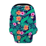 Teal Hawaiian Leaf Flower Pattern Print Baby Seat Cover