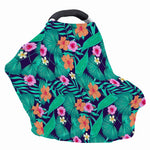 Teal Hawaiian Leaf Flower Pattern Print Baby Seat Cover