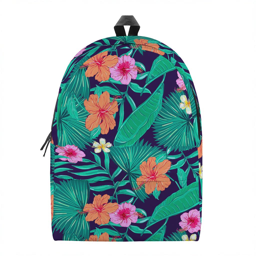 Teal Hawaiian Leaf Flower Pattern Print Backpack