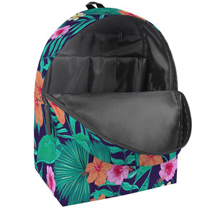 Teal Hawaiian Leaf Flower Pattern Print Backpack
