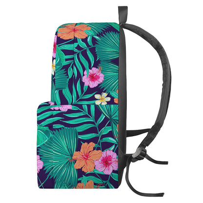 Teal Hawaiian Leaf Flower Pattern Print Backpack