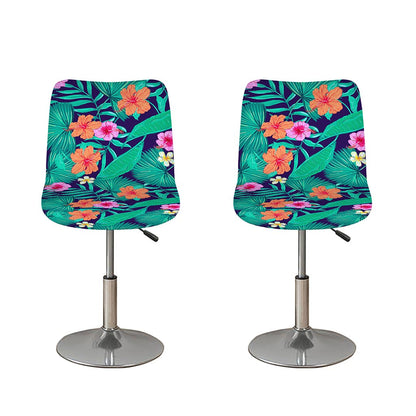 Teal Hawaiian Leaf Flower Pattern Print Bar Stool Covers