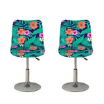 Teal Hawaiian Leaf Flower Pattern Print Bar Stool Covers
