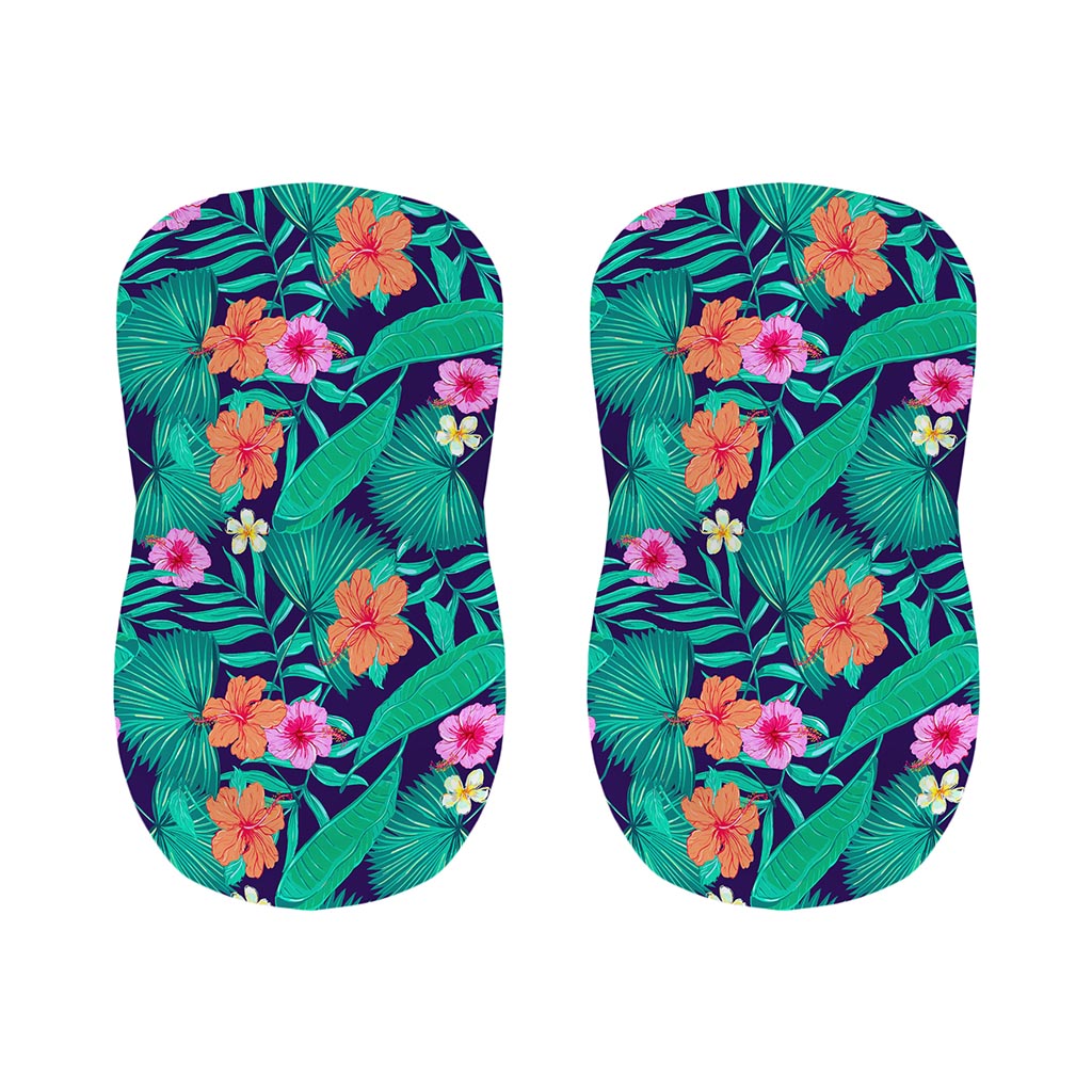Teal Hawaiian Leaf Flower Pattern Print Bar Stool Covers
