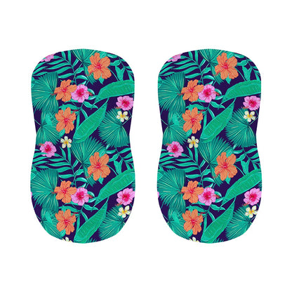 Teal Hawaiian Leaf Flower Pattern Print Bar Stool Covers
