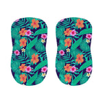 Teal Hawaiian Leaf Flower Pattern Print Bar Stool Covers