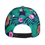 Teal Hawaiian Leaf Flower Pattern Print Baseball Cap
