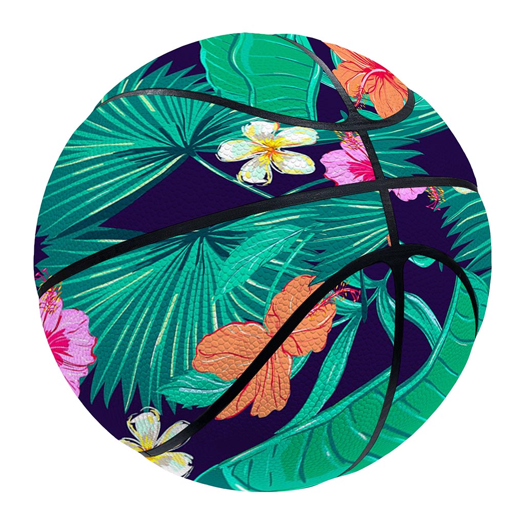 Teal Hawaiian Leaf Flower Pattern Print Basketball