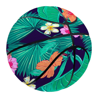 Teal Hawaiian Leaf Flower Pattern Print Basketball