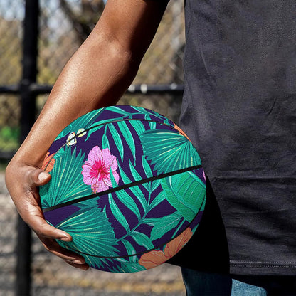 Teal Hawaiian Leaf Flower Pattern Print Basketball