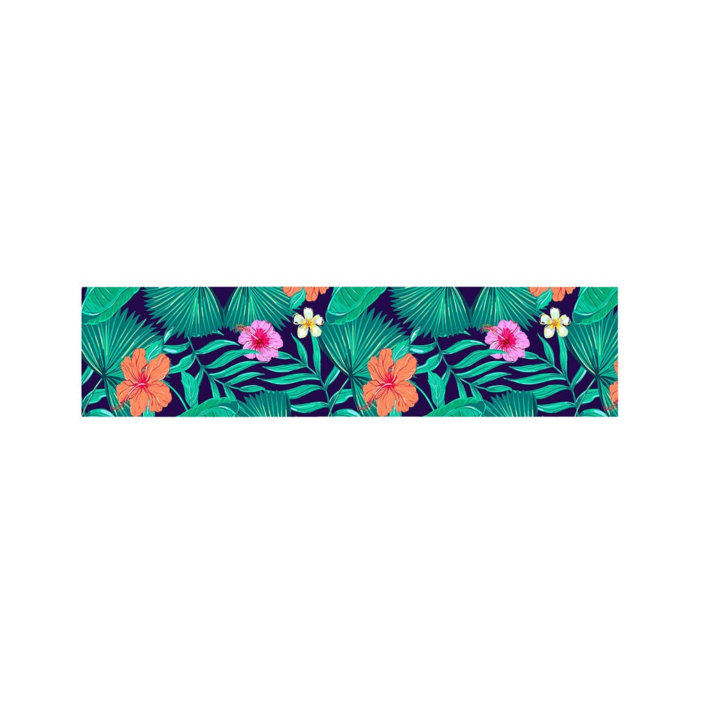 Teal Hawaiian Leaf Flower Pattern Print Bed Runner