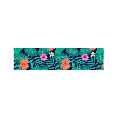 Teal Hawaiian Leaf Flower Pattern Print Bed Runner