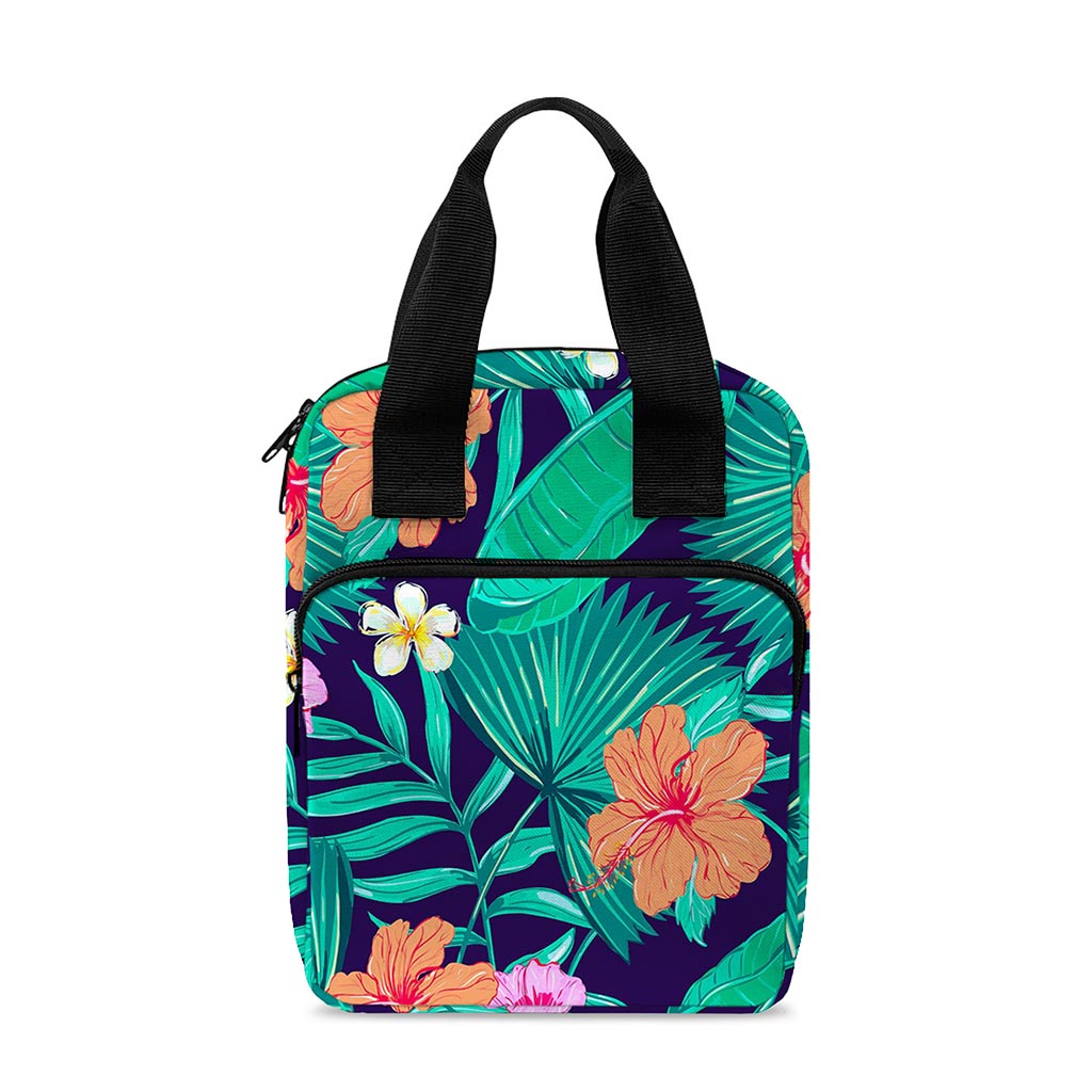 Teal Hawaiian Leaf Flower Pattern Print Bible Tote Bag