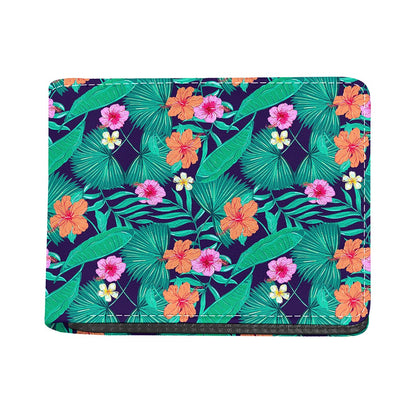 Teal Hawaiian Leaf Flower Pattern Print Bifold Wallet