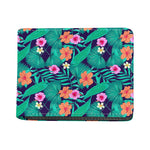Teal Hawaiian Leaf Flower Pattern Print Bifold Wallet