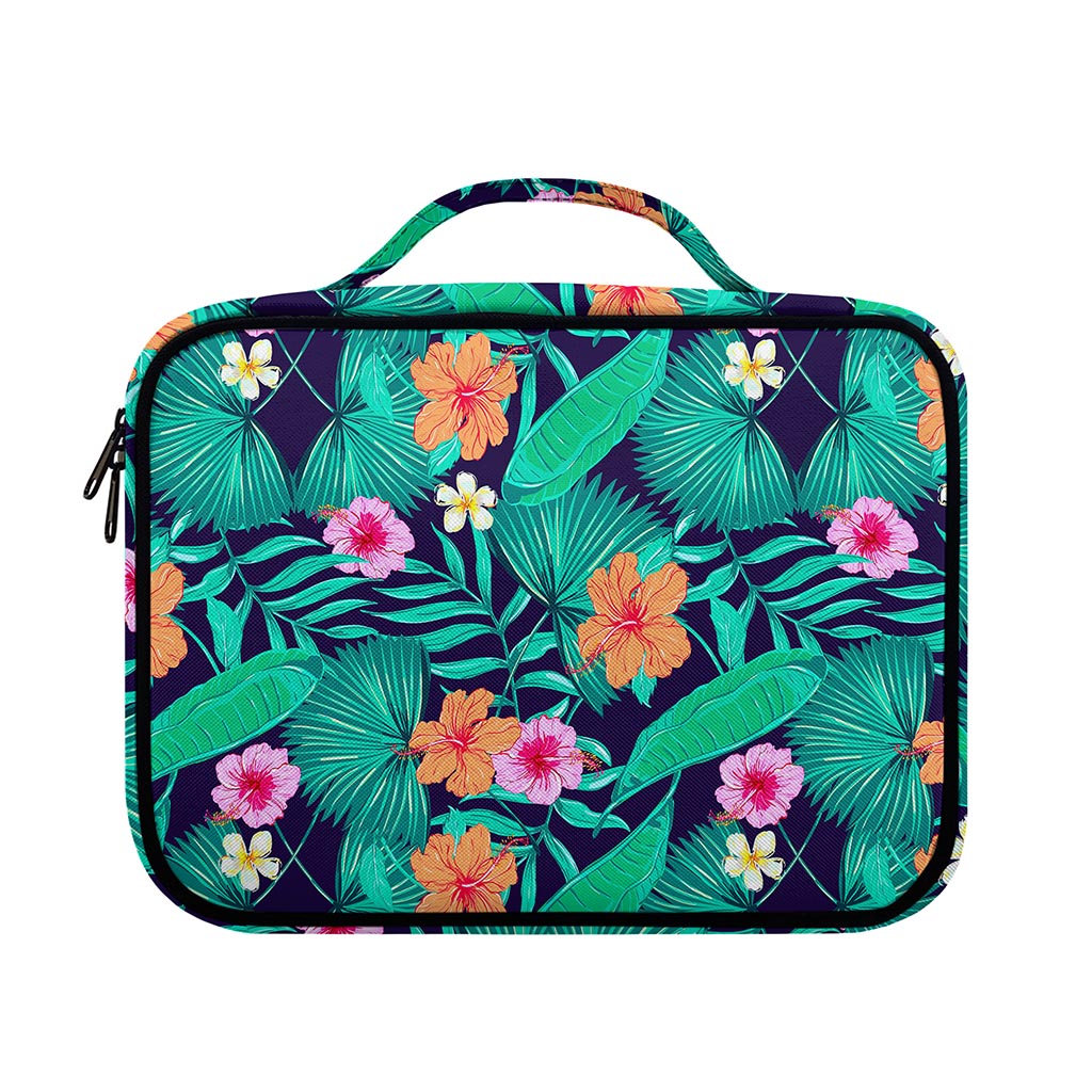 Teal Hawaiian Leaf Flower Pattern Print Briefcase Bible Bag