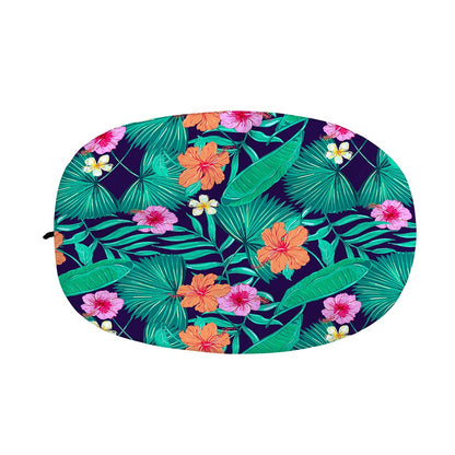 Teal Hawaiian Leaf Flower Pattern Print Car Side Mirror Covers