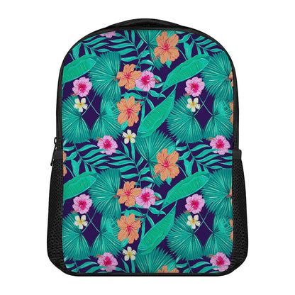 Teal Hawaiian Leaf Flower Pattern Print Casual Backpack