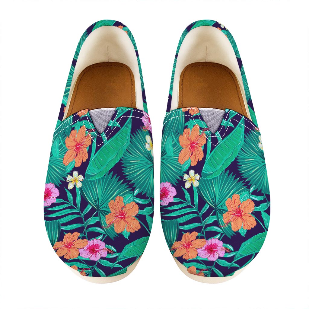 Teal Hawaiian Leaf Flower Pattern Print Casual Shoes