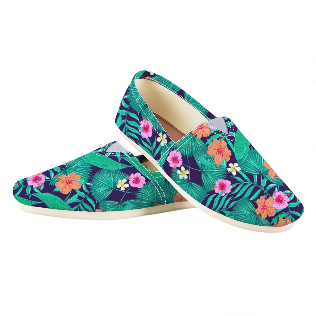 Teal Hawaiian Leaf Flower Pattern Print Casual Shoes