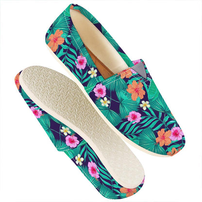 Teal Hawaiian Leaf Flower Pattern Print Casual Shoes