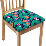Teal Hawaiian Leaf Flower Pattern Print Chair Cushion Cover
