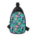 Teal Hawaiian Leaf Flower Pattern Print Sling Bag
