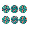 Teal Hawaiian Leaf Flower Pattern Print Coaster Set