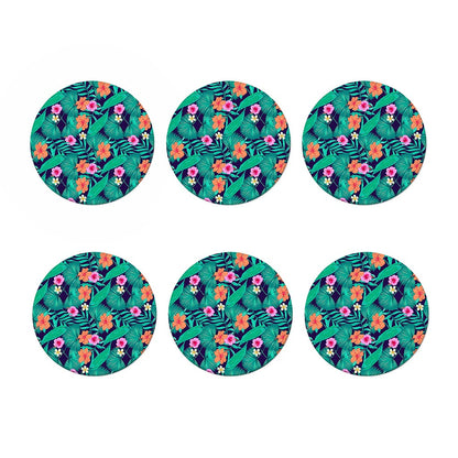 Teal Hawaiian Leaf Flower Pattern Print Coaster Set