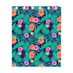 Teal Hawaiian Leaf Flower Pattern Print Curtain