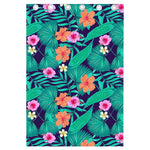 Teal Hawaiian Leaf Flower Pattern Print Curtain