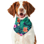 Teal Hawaiian Leaf Flower Pattern Print Dog Bandana