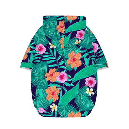 Teal Hawaiian Leaf Flower Pattern Print Dog Zip Up Hoodie