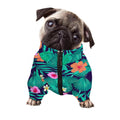 Teal Hawaiian Leaf Flower Pattern Print Dog Zip Up Jacket