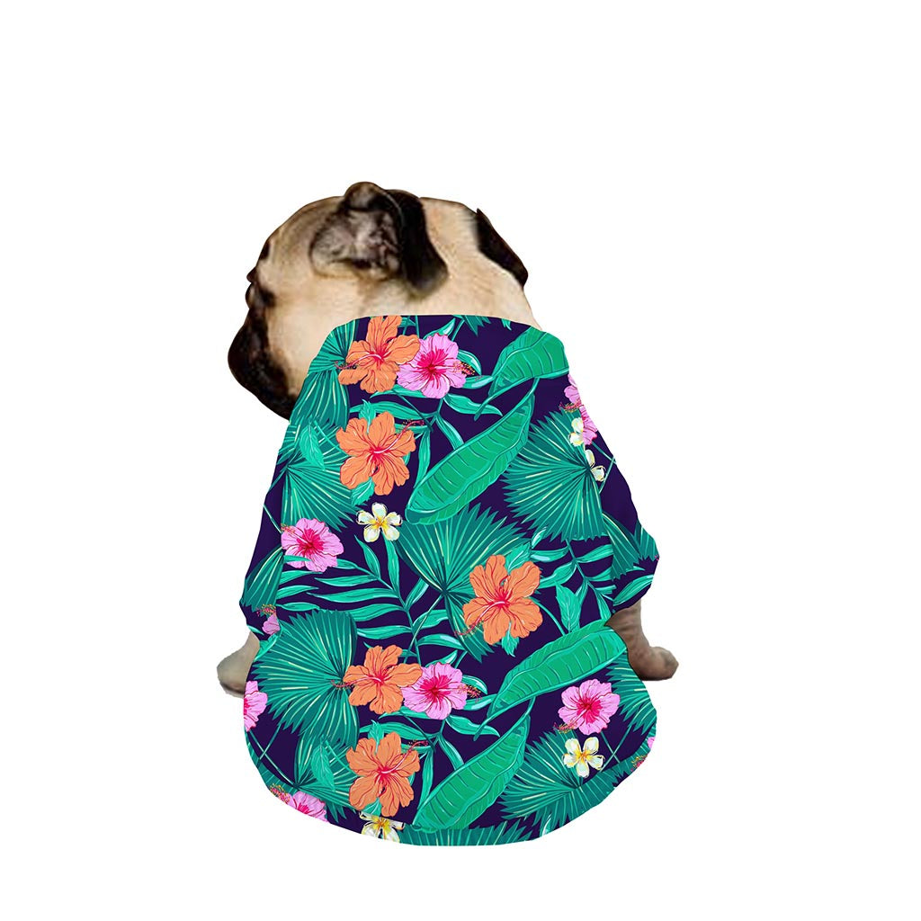 Teal Hawaiian Leaf Flower Pattern Print Dog Zip Up Jacket