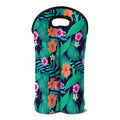 Teal Hawaiian Leaf Flower Pattern Print Double Neoprene Wine Tote