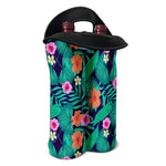 Teal Hawaiian Leaf Flower Pattern Print Double Neoprene Wine Tote