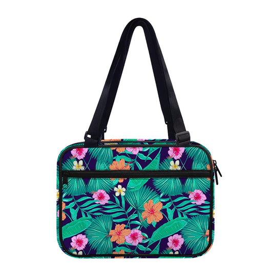 Teal Hawaiian Leaf Flower Pattern Print Double Strap Bible Bag
