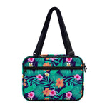 Teal Hawaiian Leaf Flower Pattern Print Double Strap Bible Bag
