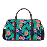 Teal Hawaiian Leaf Flower Pattern Print Duffle Bag