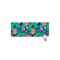 Teal Hawaiian Leaf Flower Pattern Print Extended Mouse Pad