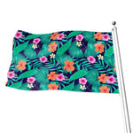 Teal Hawaiian Leaf Flower Pattern Print Flag