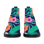 Teal Hawaiian Leaf Flower Pattern Print Flat Ankle Boots