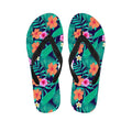 Teal Hawaiian Leaf Flower Pattern Print Flip Flops
