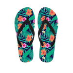 Teal Hawaiian Leaf Flower Pattern Print Flip Flops