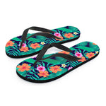 Teal Hawaiian Leaf Flower Pattern Print Flip Flops