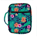 Teal Hawaiian Leaf Flower Pattern Print Front Pocket Bible Bag