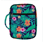 Teal Hawaiian Leaf Flower Pattern Print Front Pocket Bible Bag