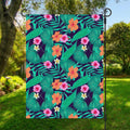 Teal Hawaiian Leaf Flower Pattern Print Garden Flag