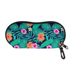 Teal Hawaiian Leaf Flower Pattern Print Glasses Case